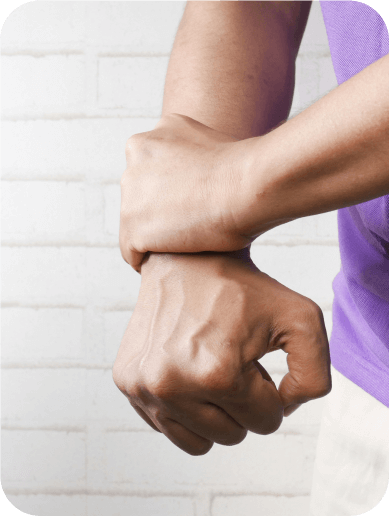 Person experiencing muscle weakness in arm due to Myasthenia Gravis